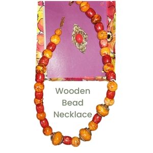 Vintage Orange & Yellow Wooden Bead Necklace